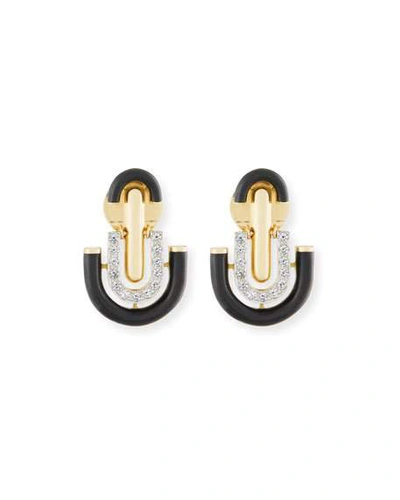 Shop David Webb Black Enamel & Diamond Unity Earrings