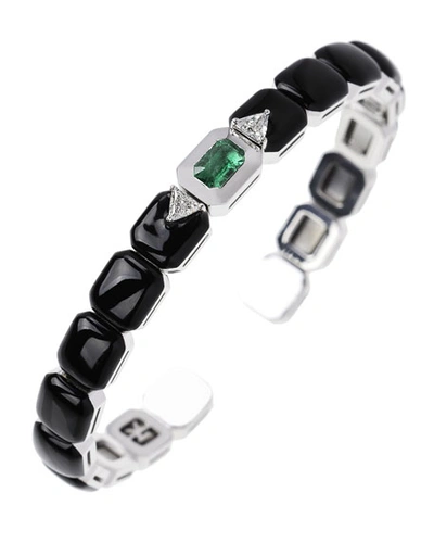 Shop Nikos Koulis 18k White Gold Split Diamond, Emerald & Black Enamel Bracelet