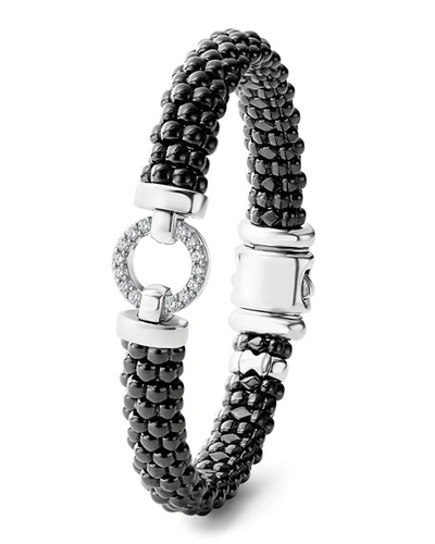 Shop Lagos Black Caviar Ceramic Bracelet With Diamond Circle