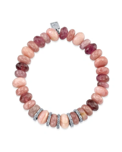 Shop Sheryl Lowe 10mm Pink Mix Bracelet W/ 5 Diamond Rondelles