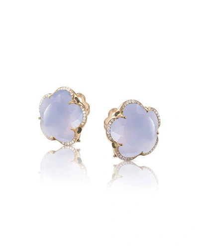 Shop Pasquale Bruni Bon Ton 18k Rose Gold Blue Chalcedony Stud Earrings W/ Diamonds