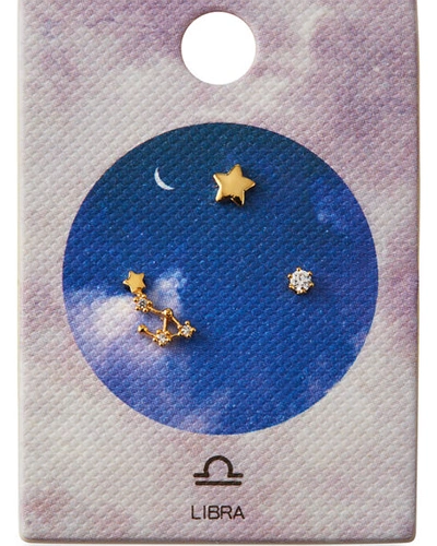 Shop Tai Zodiac Constellation Stud Earrings W/ Cubic Zirconia In Libra