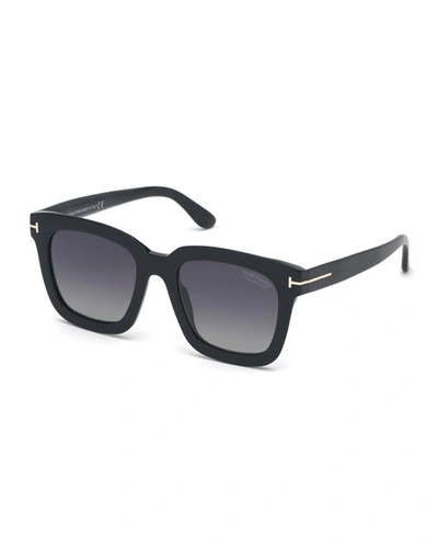 Shop Tom Ford Square Polarized Acetate Sunglasses In Black