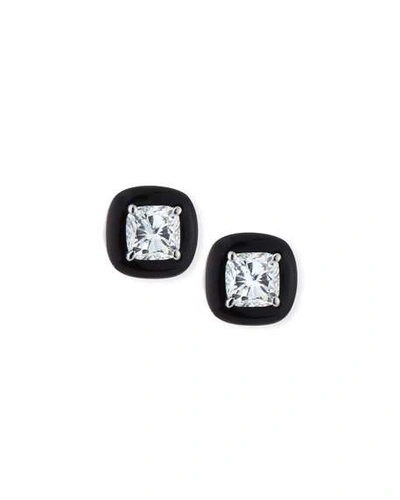 Shop Nikos Koulis 18k Oui Diamond & Black Enamel Stud Earrings