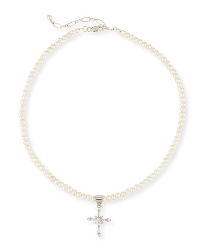 Shop Helena Girls' Pearl Necklace W/ Silver Cross