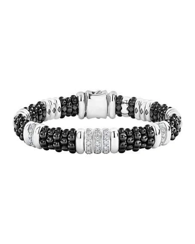 Shop Lagos Black Caviar Diamond 3-link Bracelet