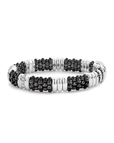 Shop Lagos Black Caviar Diamond 3-link Bracelet