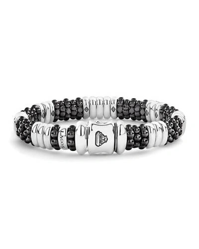 Shop Lagos Black Caviar Diamond 3-link Bracelet