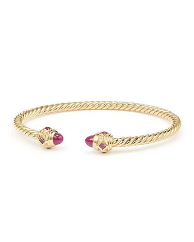 Shop David Yurman 18k Gold Renaissance Cablespira Bangle Bracelet W/ Rubies