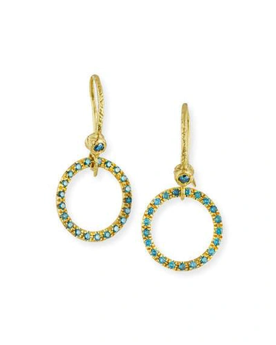 Shop Dominique Cohen 18 Yellow Gold & Blue Diamond Round Drop Earrings