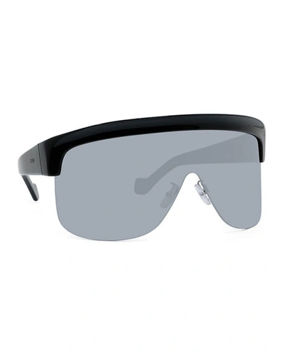 Shop Loewe Curved Shield Semi-rimless Sunglasses In Black