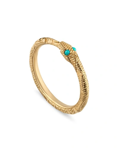 Shop Gucci Ouroboros Snake Ring W/ Turquoise