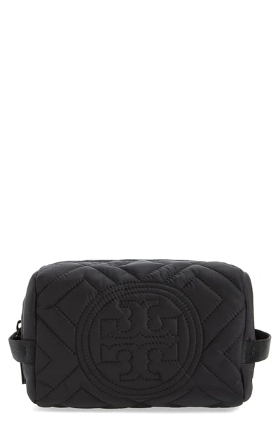 Shop Tory Burch Fleming Quilted Nylon Cosmetics Bag In Black