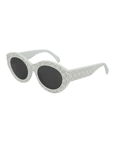 Shop Alaïa Round Studded Acetate Sunglasses In White