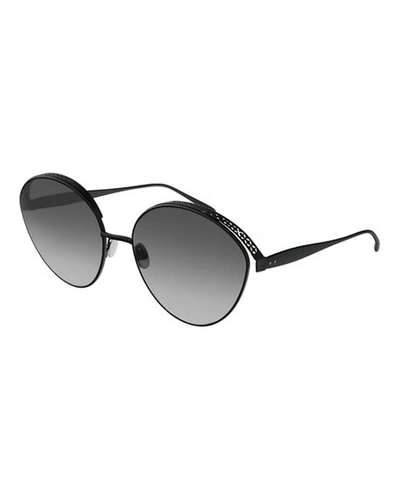 Shop Alaïa Perforated Metal Round Sunglasses In Black