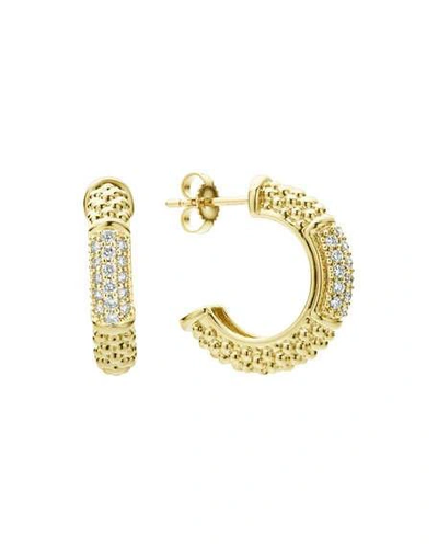 Shop Lagos 18k Caviar Gold Hoop Earrings W/ Diamonds