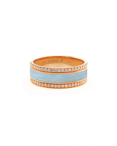 Shop Alessa Jewelry Spectrum Painted 18k Rose Gold Ring W/ Diamond Trim, Light Blue