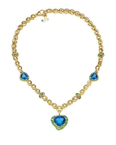 Shop Margot Mckinney Jewelry Hearts Desire Topaz & Sapphire Necklace With Diamonds In 18k Gold
