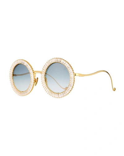 Shop Anna-karin Karlsson Magic You Round Sunglasses W/ Crystal Trim In Ice Crystal