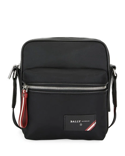 Shop Bally Men's Faara Trainspotting-stripe Crossbody Bag In Black