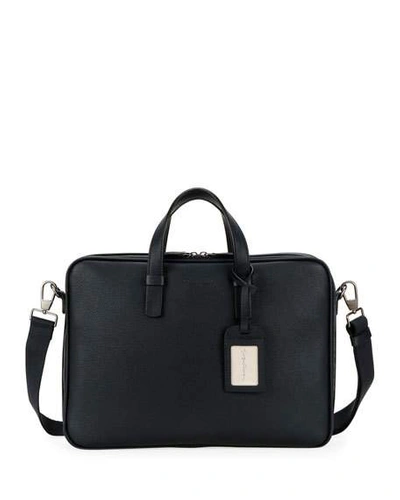 Shop Giorgio Armani Men's Leather Briefcase Bag With Id Tag In Black