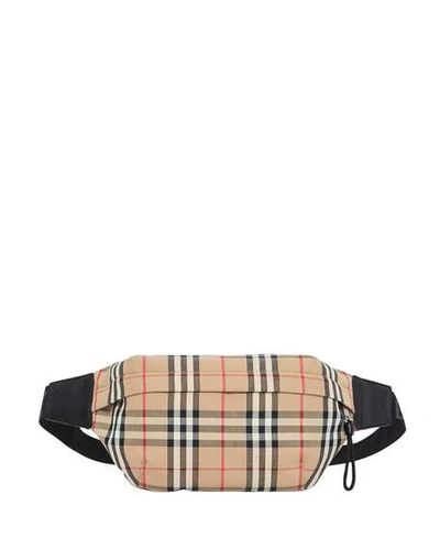 Shop Burberry Men's Vintage Check Nylon Belt Bag/fanny Pack In Beige