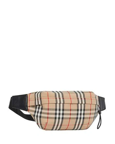 Shop Burberry Men's Vintage Check Nylon Belt Bag/fanny Pack In Beige