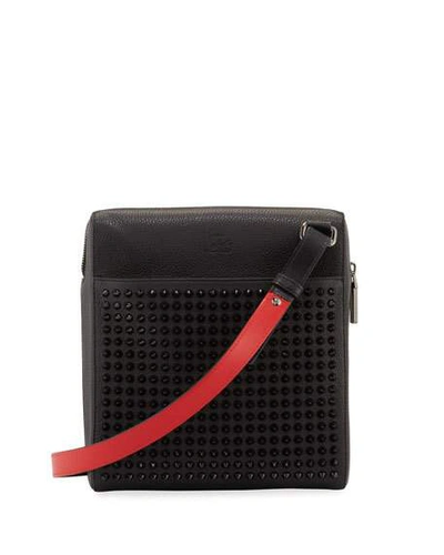 Shop Christian Louboutin Men's Benech Studded Crossbody Briefcase In Black