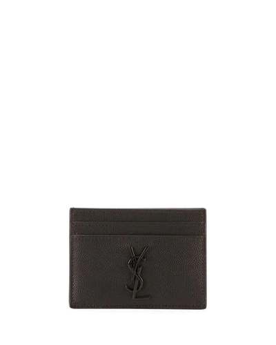 Shop Saint Laurent Men's Tonal Ysl Logo Leather Card Holder In Black