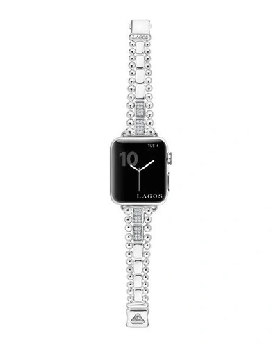 Shop Lagos Smart Caviar Diamond Pave 38mm Apple Watch Bracelet In White/silver