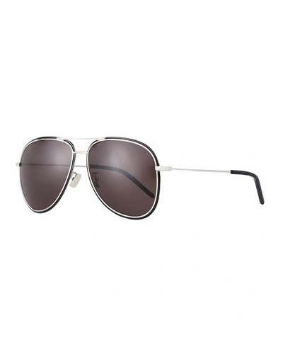 Shop Saint Laurent Men's Sl 294f Metal Aviator Sunglasses In Black