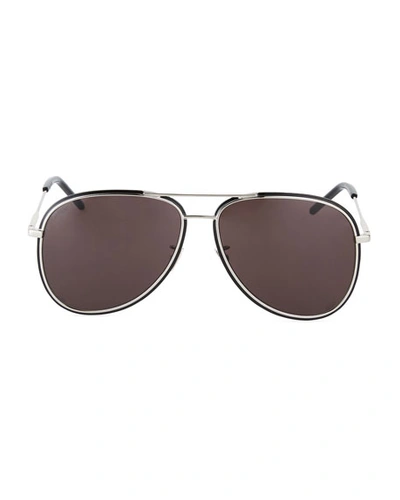 Shop Saint Laurent Men's Sl 294f Metal Aviator Sunglasses In Black