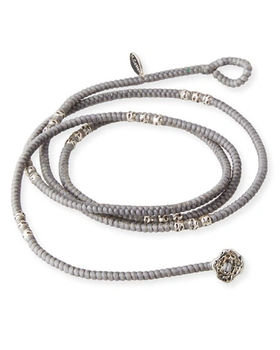 Shop M Cohen Men's Knotted Wrap Bracelet With Silver Beads, Gray
