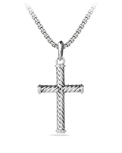 Shop David Yurman Men's Cable Cross Pendant In Silver, 35mm