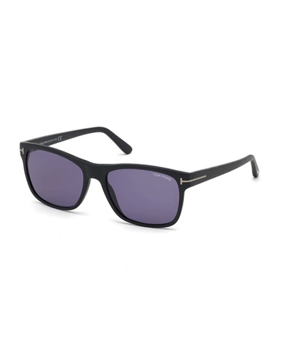 Shop Tom Ford Men's Giulio Square Acetate Sunglasses In Black/blue