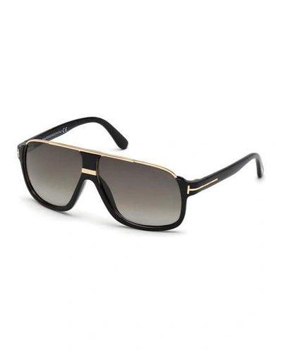 Shop Tom Ford Elliot Universal-fit Aviator Sunglasses, Shiny Black/rose Golden