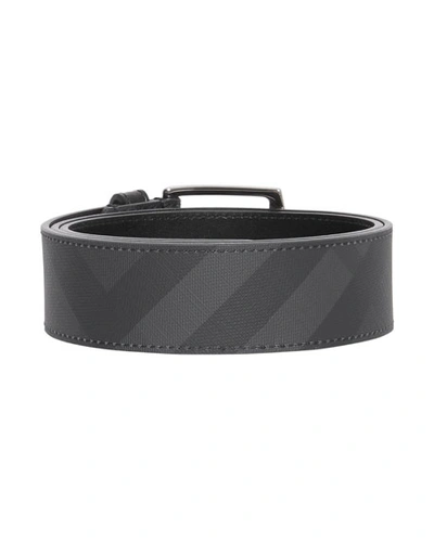 Shop Burberry Men's Signature Check Belt In Dark Gray