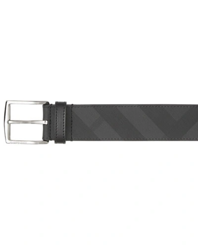 Shop Burberry Men's Signature Check Belt In Dark Gray