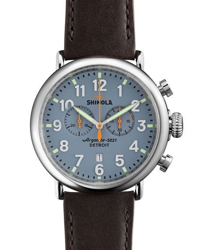 Shop Shinola Men's 47mm Runwell Chrono Watch, Dark Brown/blue