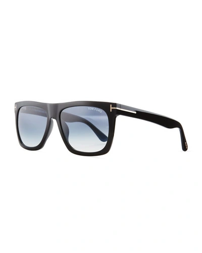 Shop Tom Ford Morgan Thick Square Acetate Sunglasses, Black/blue