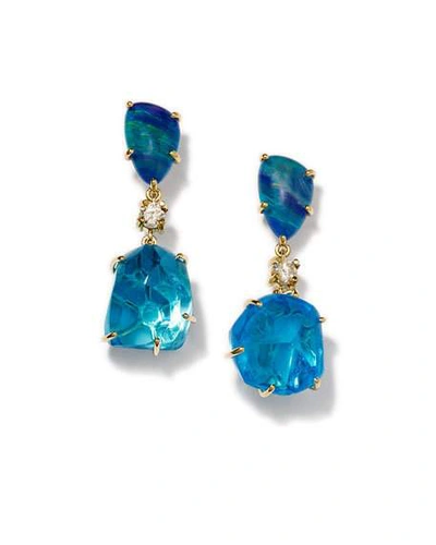 Shop Jan Leslie 18k Bespoke One-of-a-kind Luxury 2-tier Earring With Opal Triplet, Blue Topaz, And Diamond