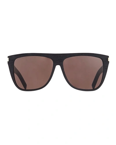 Shop Saint Laurent Men's Black-pattern Rectangle Acetate Sunglasses In Black Pattern