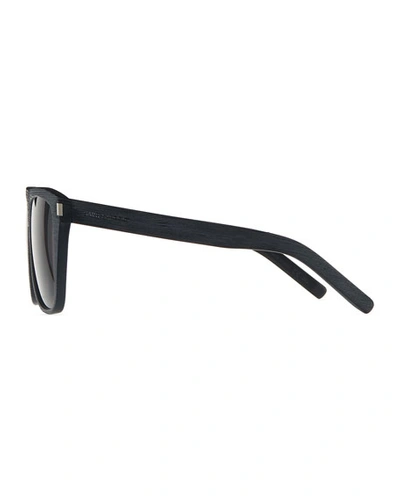 Shop Saint Laurent Men's Black-pattern Rectangle Acetate Sunglasses In Black Pattern