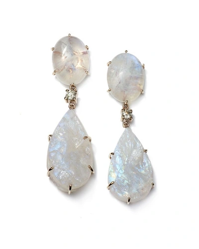 Shop Jan Leslie 18k Bespoke 2-tier One-of-a-kind Luxury Earring With Moonstone Cabochon, Raw Moonstone, And Diamond