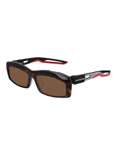 Shop Balenciaga Men's Rectangle Cutout Sunglasses In Brown Pattern