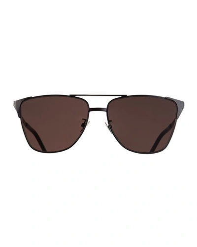 Shop Saint Laurent Men's Metal Sl 280 Rectangle Sunglasses In Black