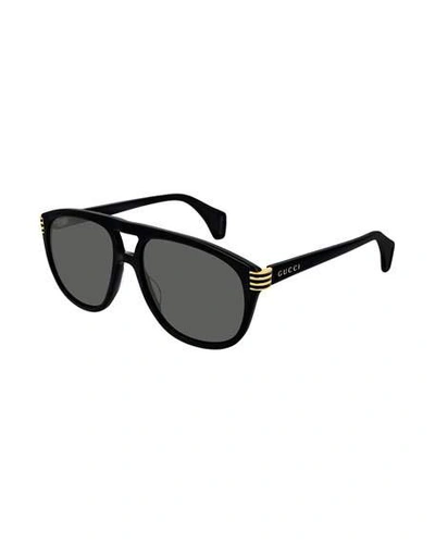 Shop Gucci Men's Round Acetate Sunglasses In Black