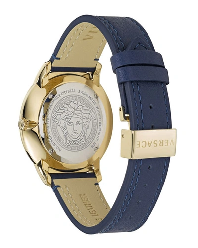 Shop Versace Men's 42mm Urban Leather Watch, Blue
