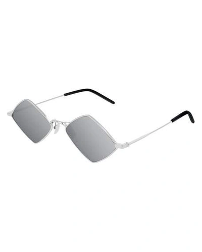 Shop Saint Laurent Men's Lisa Geometric Square Sunglasses In Silver