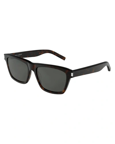 Shop Saint Laurent Men's Patterned Rectangle Sunglasses In Brown